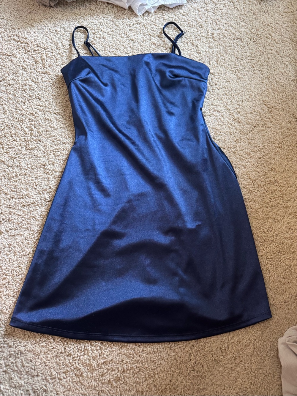 Windsor Navy Satin Mini Slip Dress with Spaghetti Straps